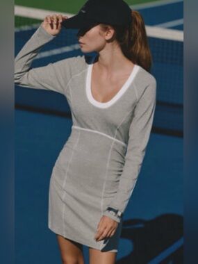 NWT Daily Practice By Anthropologie Scoop Neck Long Sleeve Mini Dress In Grey
